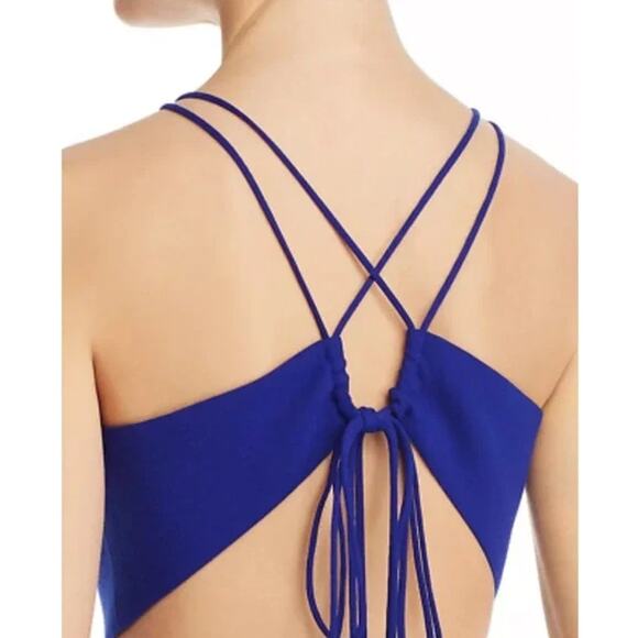 Aidan Mattox Crepe Cut Out Long Dress Halter Backless Maxi Formal Prom Gown Blue - Picture 2 of 10